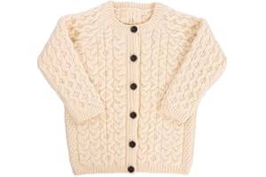 SAOL Aran Cardigan for Kids: 100% Merino Wool, Crew Neck, and Button Front - Made in Ireland