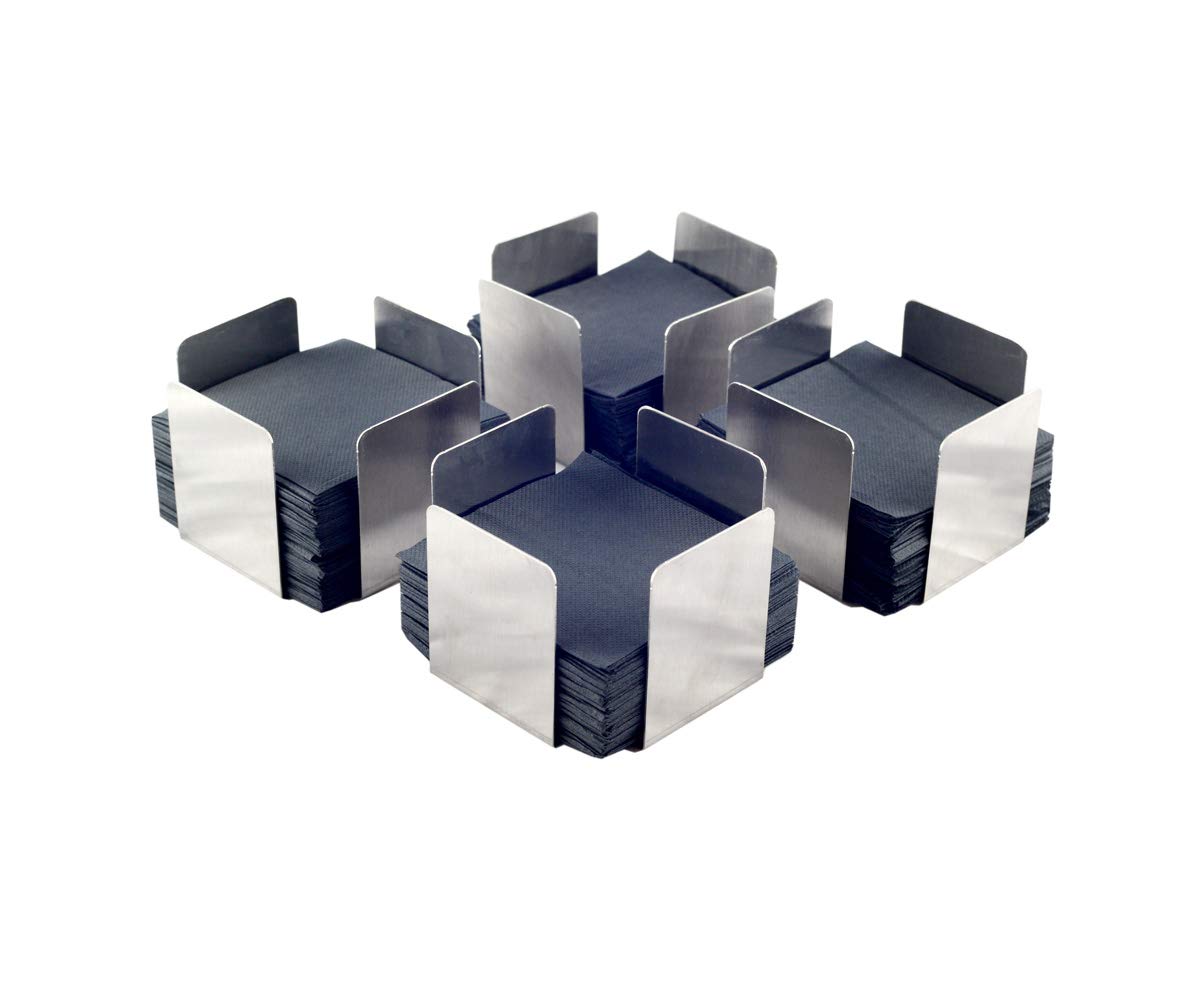 Hostelnovo - Ideal for cocktail napkins - Stainless steel napkin holder - 11 x 11 x 7 cm - Pack of 4 napkins - Includes 400 black microdot napkins.