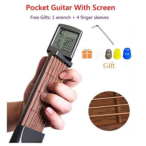 Baiwka Pocket Guitar Practice Tool,Pocket Guitar Chord Trainer,Mini 6 Fret Digital Guitar Chord Trainer,Practice Guitar with Screen,Portable Guitar Trainer with Rotatable Chord Screen for Beginner