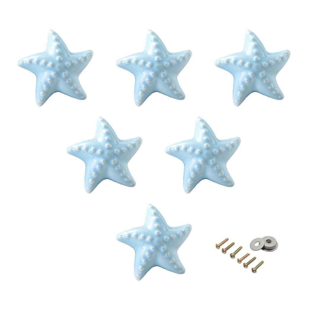 SeeRaphee Lovely Ceramic Knob Starfish Shape for Kid's Room Furniture Cabinet Handles Ceramic Drawer Pull Kitchen Drawer Pulls 6 Pack