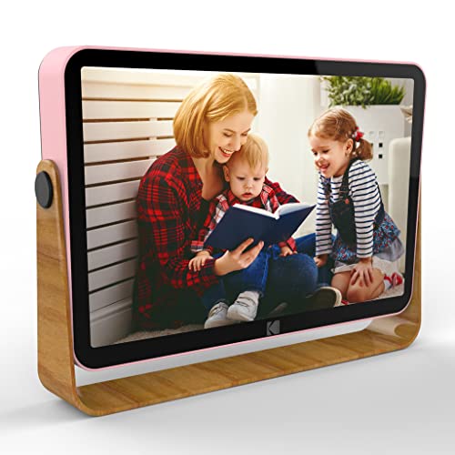 KODAK Digitale Bilderrahmen 10 Zoll WLAN Wiederaufladbar, 16GB RAM WiFi Elektronischer Bilderrahme mit der Funktion Foto/Video/Kalender/Wecker/Wetter und Standortaktualisierungen, RCF-108 Rosa
