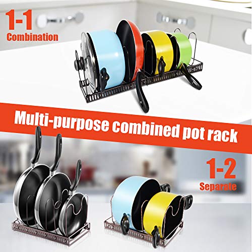 Expandable Pan Organizer Rack With 3 Pan Protector Holds 7 Pans & Lids Adjustable Cookware Rack For Kitchen Organization And Storage Masthome