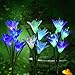 Outdoor Solar Garden Stake Lights - 3 Pack Eastred Solar Flower Lights with 12 Lily Flower, Multi-Color Changing LED Solar Decorative Lights for Garden, Patio, Backyard (Bule,Purple and White)