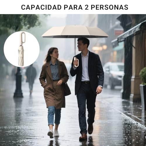 ICHIDO Paraguas Plegable Automático con Hebilla de Anillo, Paraguas de Bolsillo para Lluvia y Sol, Sombrilla Reforzada Resistente al Viento con Protección UV, Portátil para Hombres y Mujeres
