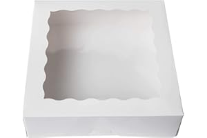 [25pcs]10inch White Bakery Boxes, Large Pie Boxes with PVC Window Natural Disposable Box for Cookie 10x10x2.5inch,25 of Pack 