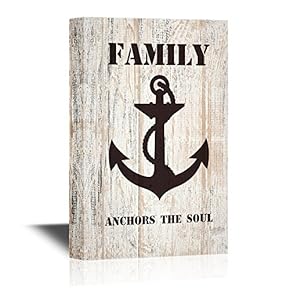 Canvas Wall Art - Family Anchors The Soul Quotes on Wood Style Background - Gallery Wrap Modern Home Art | Ready to Hang - 12x18 inches