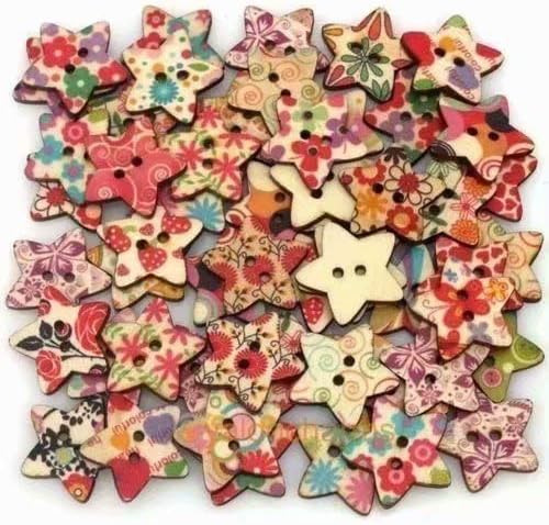LINSUNG 50pcs Wooden Button Sewing Scrapbooking DIY Craft