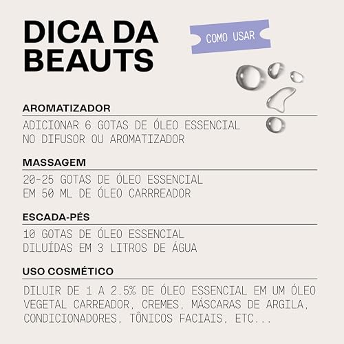 Óleo Essencial Lavanda Francesa - 100% Puro e Natural - Para Ansiedade, Estresse e Hora de Dormir - Calmante e Relaxante - Óleo Essencial Para Aromaterapia, Difusor, Massagem e Banho - 10 mL, Beauts
