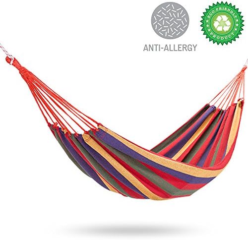Yolafe Outdoor Hammock, Travel camping Hammock for 1 person, Thick Canvas Hammock for Safety and Anti-tear, Portable Leisure Hammock with 2 Straps and Carry Bag (Red)