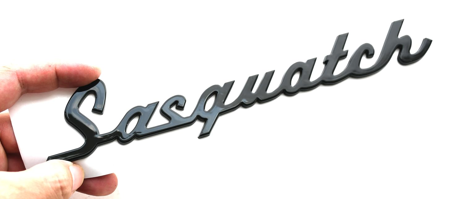 Photo 1 of 1pc Classic Sasquatch Script Nameplate Letter Emblem 3D Badge Logo Compatible with Ford Bronco SUV/Sport (Black)
