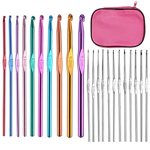 KongJies Crochet Hooks Set, 22pcs Pack Multicolor Aluminum Knitting Needles Yarn Craft Set Soft Grip Assorted Ergonomic Handle Crochet Hooks 22 Sizes
