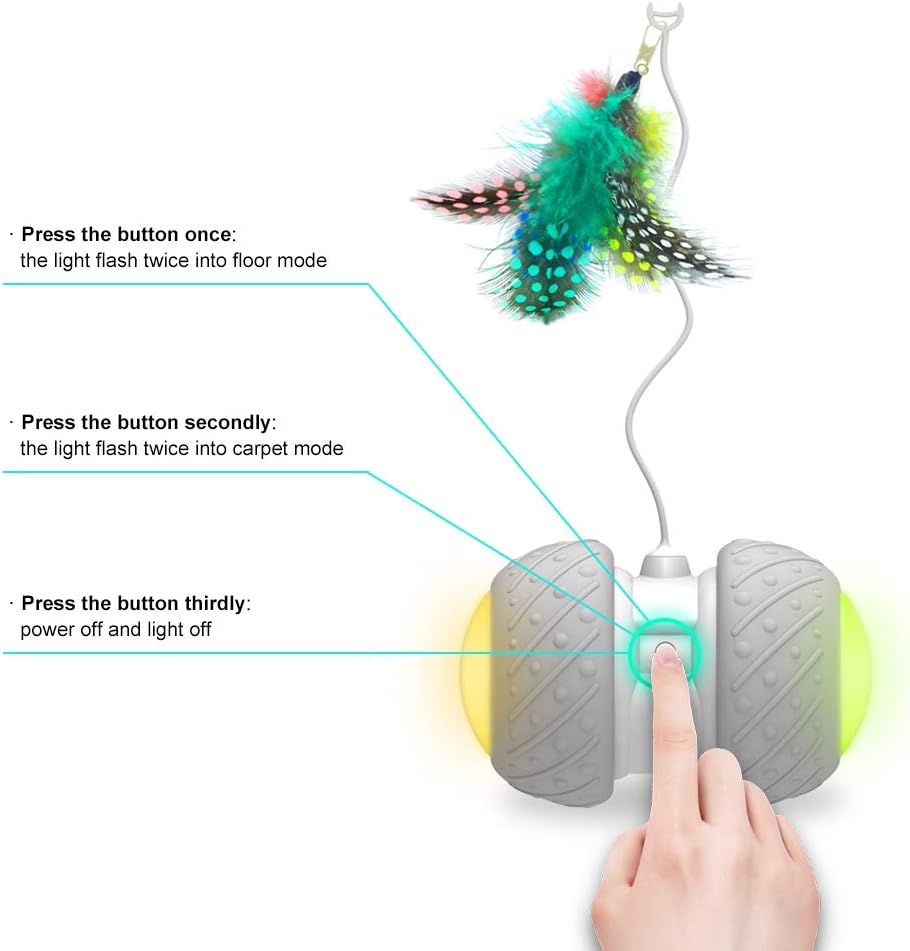Interactive Robotic Cat Toys, Automatic Irregular USB Charging 360 Degree Self Rotating Ball, Automatic Feathers/Birds/Mouse Toys for Cats/Kitten, Build-in Spinning Led Light，Large Capacity Battery : Kitchen & Dining
