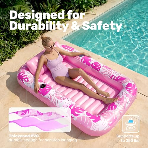 SLOOSH Inflatable Tanning Pool Float, 70"x46" Pool Floats for Adults with Pillow, 4 in 1 Float Tanning Raft, Sunbathing Bed for Sunbathing for Sunbathing for