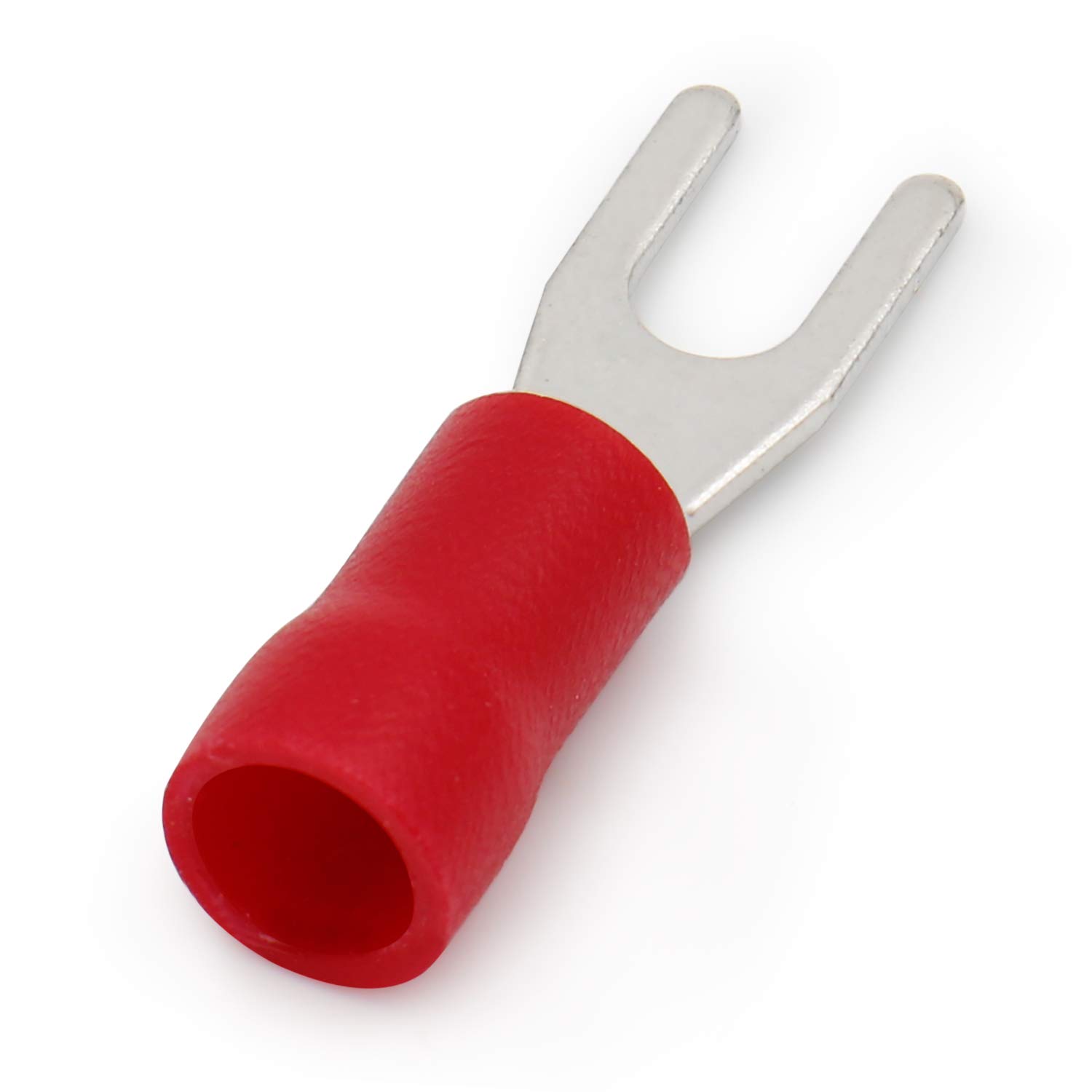 Heschen Fork Insulated Wire Connector Electrical Crimp Terminal, SV1.25-3, Stud size #4, for 0.5-1.5mm² (22-16 AWG), Red, 100Pack - Image 4