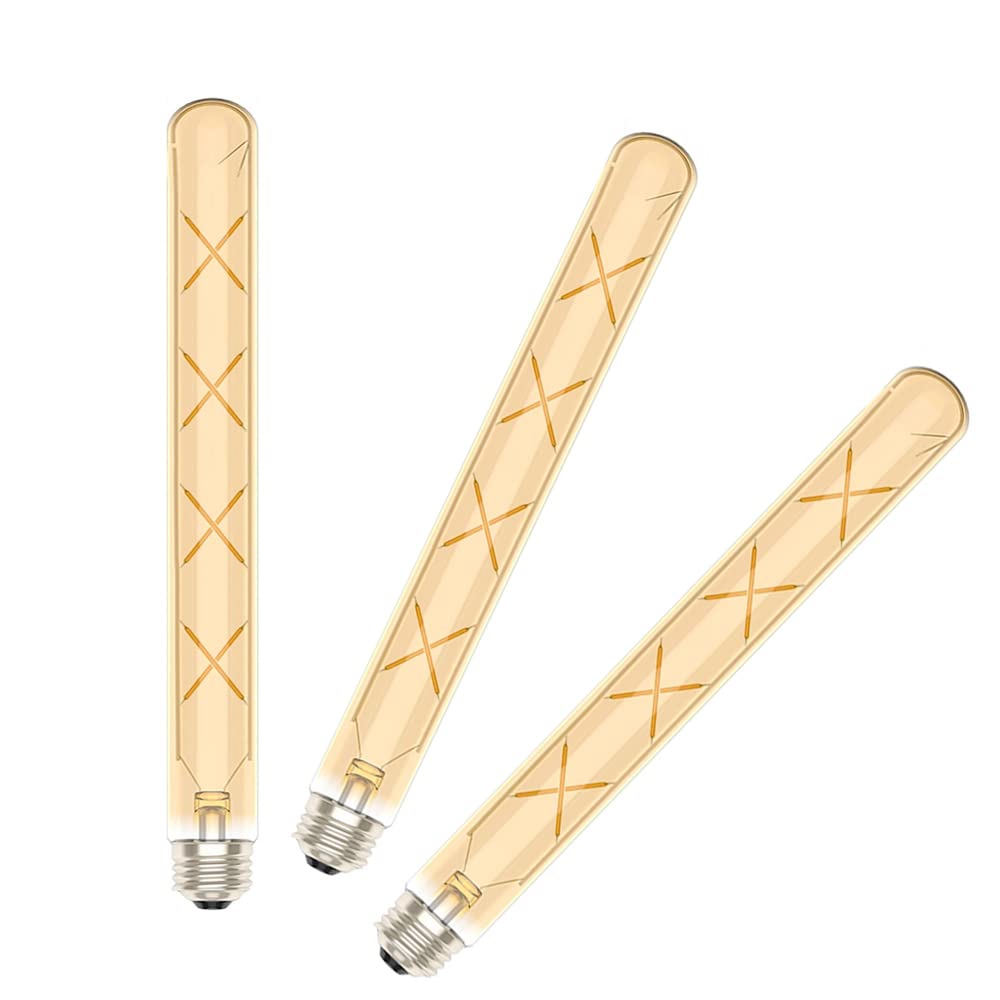 Ruihua 3Pcs E27 T30 8W Amber Glass Long Tube LED Filament Bulbs Warm White Edison Vintage LED Light Bulb(Equivalent to 70W Halogen Lamp) T300 700LM Energy Saving Lamps,300mm