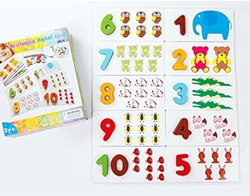 Mayatras Arithmetic Digital Card Pairing Number and Animal Puzzle Digital Wooden Blocks Board Game (Multicolor)