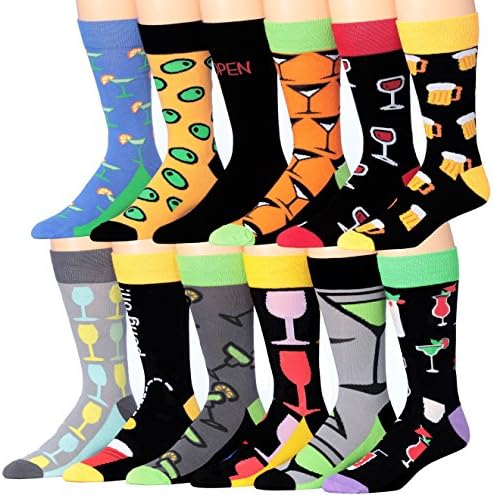 Men's 12 Pairs Soft Cotton Blend Colorful Funky Gift Box Dress Socks