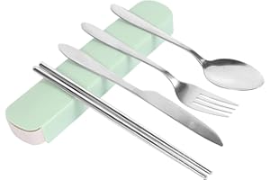 Portable Cutlery Set 4pcs Stainless Steel Silverware Set with Case for Meal Box Reusable Travel Camping Flatware Set Personal