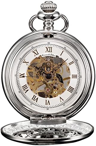 HELMASK pocket watch - Alloy Silver Round man mens Analog Mechanical Hand-winding Half hunter Pocket Watch