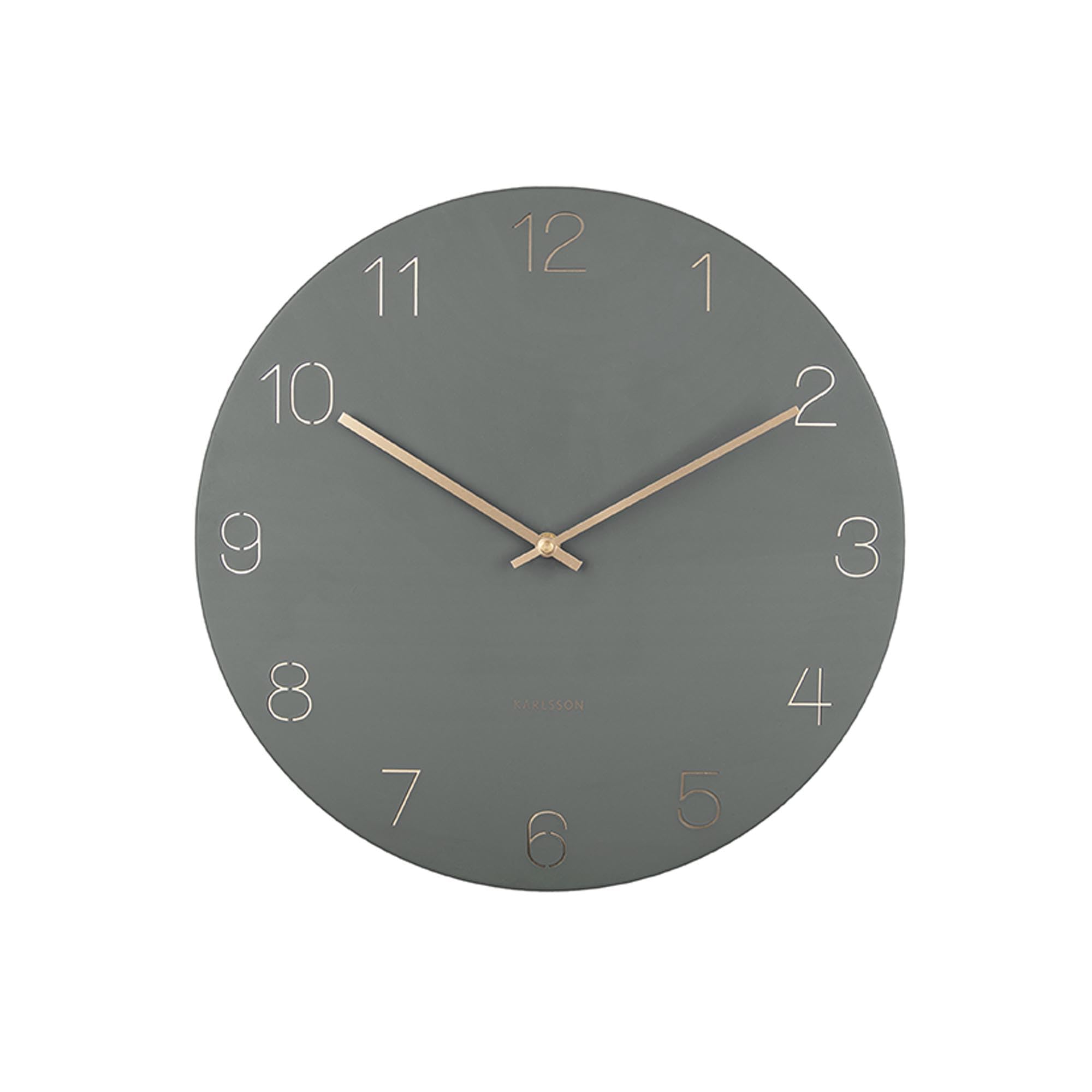 Wall Clock Charm Engraved Numbers Jungle Green Diameter 40 cm Height 3.5 cm Excl. 1 AA Battery