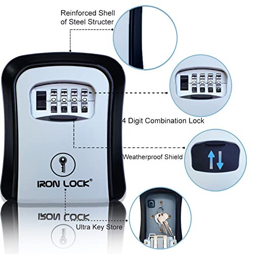 Iron Lock® Key Lock Box Wall Mount for Keys 4 Digit Combination with