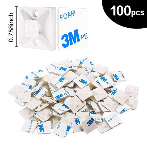 XHF Cable Zip Tie Mounts Self Adhesive Wire Cable Clips Organizer Holders White 0.75 inch (19.5mm x 19.5mm) HS-101S - Thumbnail 6