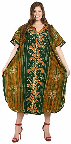 [- LA LEELA Women's Long Kaftan Maxi Dress Lightweight Tunic Ladies Nightwear Everning Loungewear M