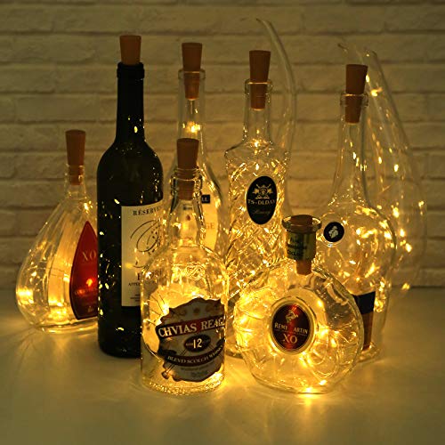 5 Dimmable Modes Intelligent Wine Bottle Lights with Cork, 10 Pack Battery Operated 20 LED Silver Copper Wire Fairy String Lights for DIY, Party, Decor, Christmas, Halloween,Wedding (Warm White)