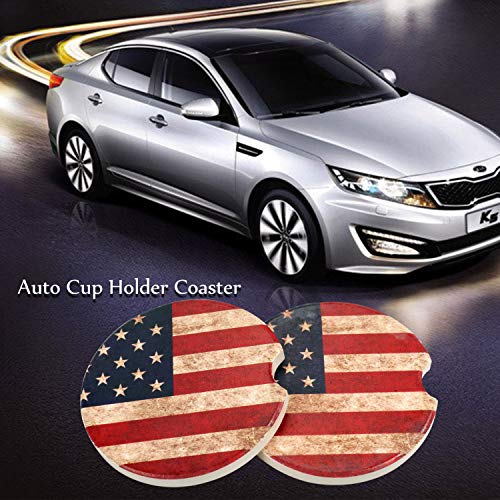 Car Coasters Pack of 2, Small 2.56" Stone Car Cupholder Absorbent Coaster Set for Women Men Drink Cup Holder Coasters (USA Flag) - Thumbnail 2