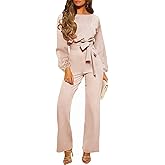 Bbkkuck Women's Dressy Jumpsuit Fall One Piece Long Sleeve Belt Pockets Wide Leg Pants Romper Business Casual Outfits
