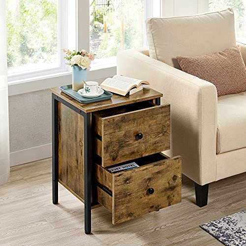Yaheetech 2 Drawers End Table, Industrial Wooden Side Table, Small