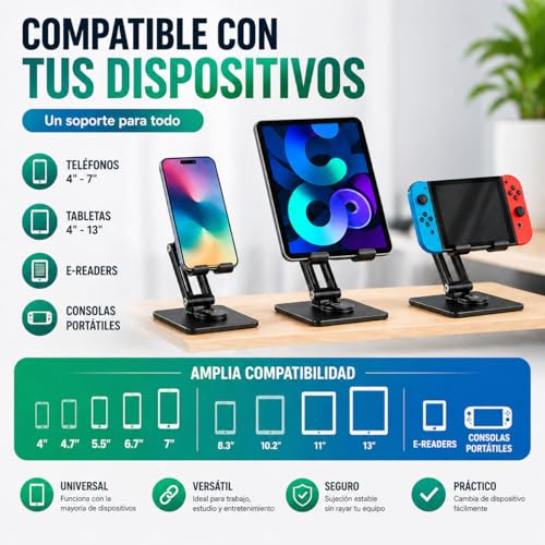 Yoele Soporte Tablet Escritorio Brazo Ajustable Estable – Base Pesada Giratoria 360° para iPad, Kindle y Tablets, Ideal para Oficina, Estudio y Uso Diario