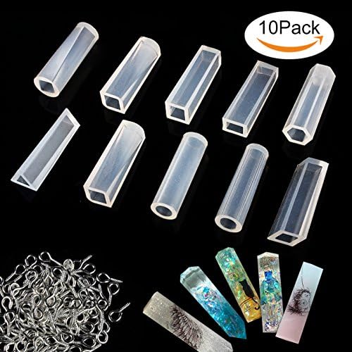 Salare 10 Shapes Resin Casting Molds Silicone Pendant Mold with 100 Pieces Screw Eye Pins for Jewelry DIY, Earrings Making ,Polymer Clay and Other Craft Items.