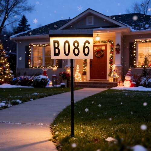 Megfiehun Light Up House Numbers for Outside, Solar Address Sign for Yard with Warm & Cool Light, Waterproof Wall Mount & In-Ground Address Plaque at Amazon