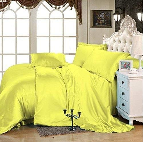 Opulence Bedding Luxurious Ultra Soft Silky Satin 6-Piece Bed Sheet Set Silk Fitted Sheet 15' Deep Pocket,Silk Flat Sheet & Pillowcases Set !!! Yellow, King