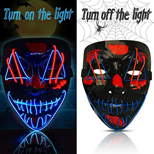2 Pack Halloween Scary Light Up Mask EL Wire, Masks for Halloween