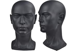 NOBRAND PVC Male Mannequin Head Professional Hairdressing Trainging Head for Display Headset Headphone Game Console Hats Wigs Jewellery Model Head Black