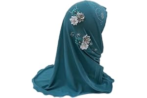 LivingGeometry 2-6 Years Old Girls Muslim Hijab with 6 Flowers Islamic Arab Headscarf Sand and Sun Protection Scarf Shawls