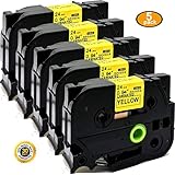 NEOUZA 5PK Compatible with Brother ptouch Label Tape Black on Yellow tze651 tze-651 tz tze 651 1inch