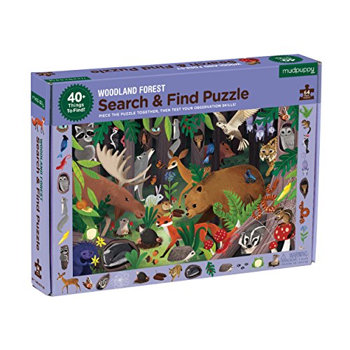 Mudpuppy Woodland Forest Search & Find Jigsaw Puzzle, Ages 4-7 - Fun Animal Artwork, 64Piece, 23