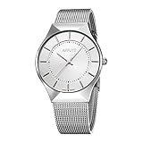Affute Ultra Thin Quartz Watch elegant Wristwatch Stylish Mesh Wrist (White)