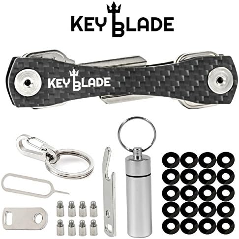 KeyBlade Carbon Key Holder Keychain- Smart Compact Pocket Keys Organizer Up to 24 Keys- Lightweight & Durable- Free Bottle Opener, Carabiner, More- Made of Carbon Fiber & Stainless Steel