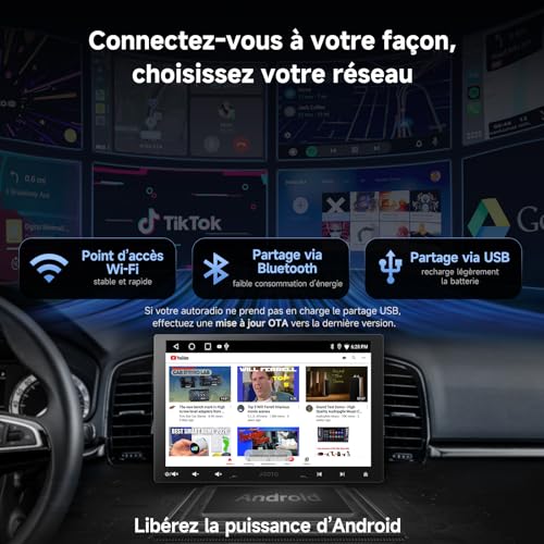 ATOTOEXCEL A5L 10.1 Inch 2 DIN & 1 DIN Adaptive Android Car Radio, Floating Screen Car, CarPlay & Android Auto Wireless, 24 Bands, GPS Tracking, Rear View Camera, HD LRV, 2G+32G, DSP/FM/RDS