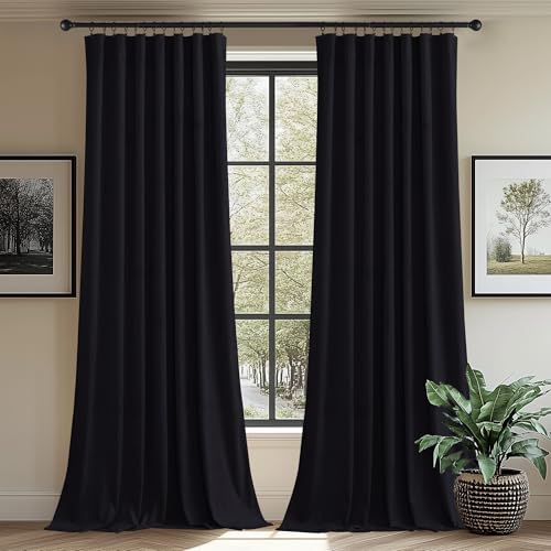StangH Wide Velvet Curtains for Sliding Door 90 inches Long Blackout Black Thermal Insulated Window Drapes Rod Pocket Light Blocking Covering for Living Room, W62 x L90, 2 Panels