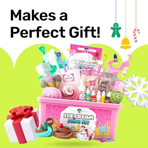 Original Stationery Ice Cream Slime Kit for Girls, DIY Cherry-Scented Slime Making Set with 31 Pieces, Fun Arts and Crafts for Kids Ages 8–12, Christmas and Holiday Gift