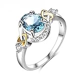 LuckyWeng Women's Jewelry Platinum Circular Bead Cross Heart Blue Gemstone Wedding Ring