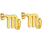 Beautlace Horoscope Zodiac Stud Earrings 12 Constellation Astrology 18K Gold/Silver/Black Gun Plated Little Ear Stud for Women Men Teen Jewelry Gift KE0068