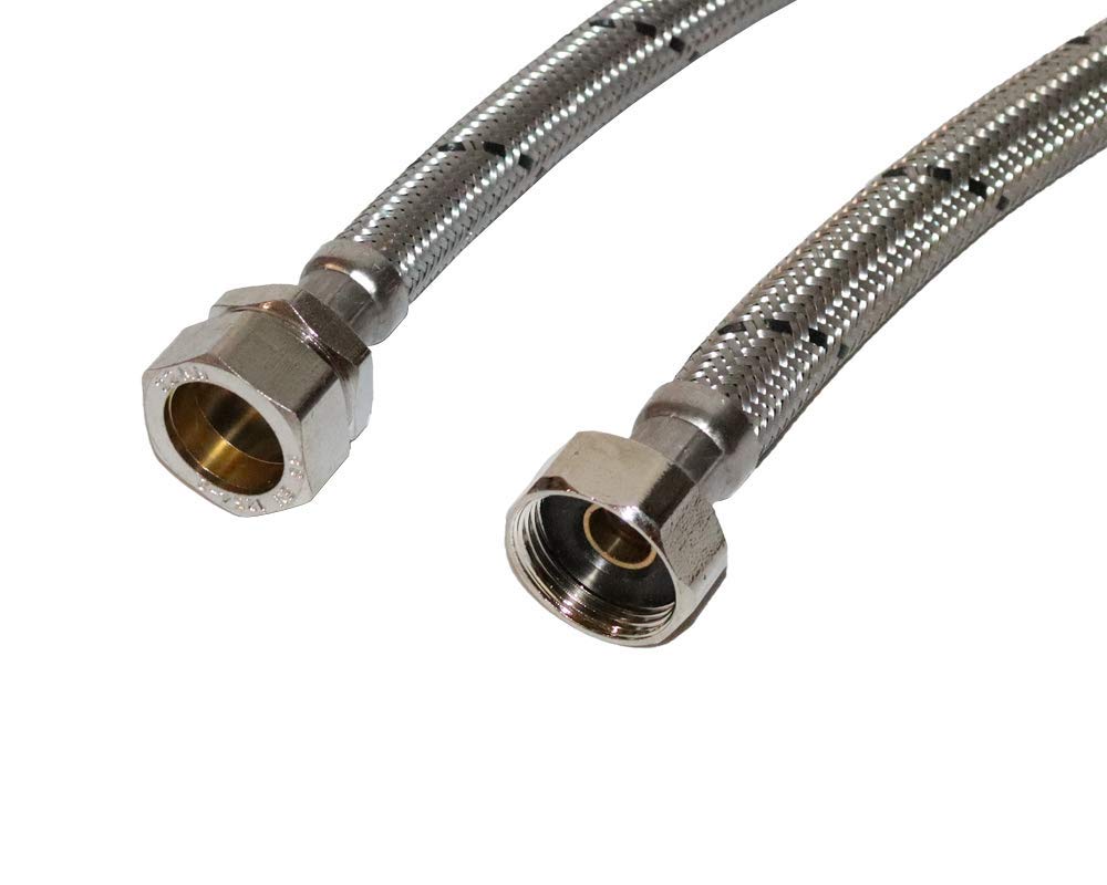 Aumix x2 (Pair) 22mm x 3/4” inch 12mm Bore 500mm Flexible Braided Pipe Bathroom Tap Connector Hose WRAS Approved