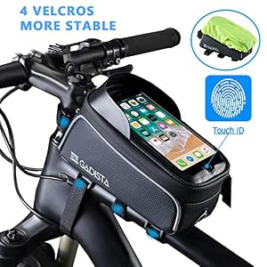 GADISTA® France, Bicycle Pouch for Touch Phone with or Without Touch ID (Up to 6.5″). Waterproof Bicycle Phone Holder. Waterproof Bike Pouch with 4 Velcro