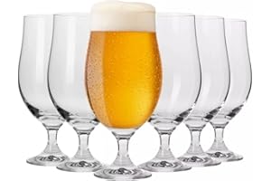 Krosno Lager Beer Glasses | Set of 6 | 16.9 oz | Harmony Collection | Perfect for Home, Restaurants and Pubs | Dishwasher Saf